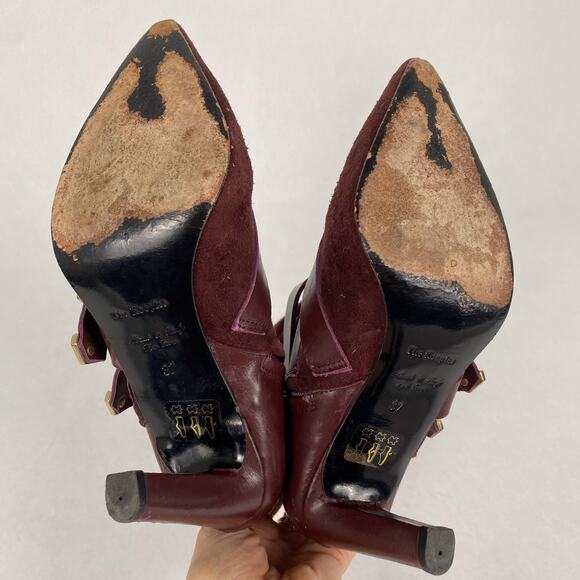 The Kooples Burgundy Oxblood Heeled Buckle Booties 37 - Picture 6 of 7